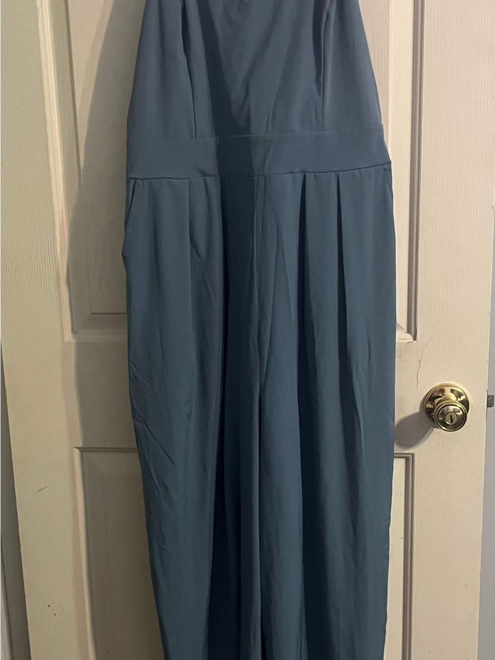 NWOT HALARA Breezeful Teal Wide-Leg V-Neck Jumpsuit - Picture 6 of 8